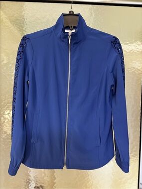 Chico's Royal Blue Eyelet-Trim Zip Jacket and Crops Set